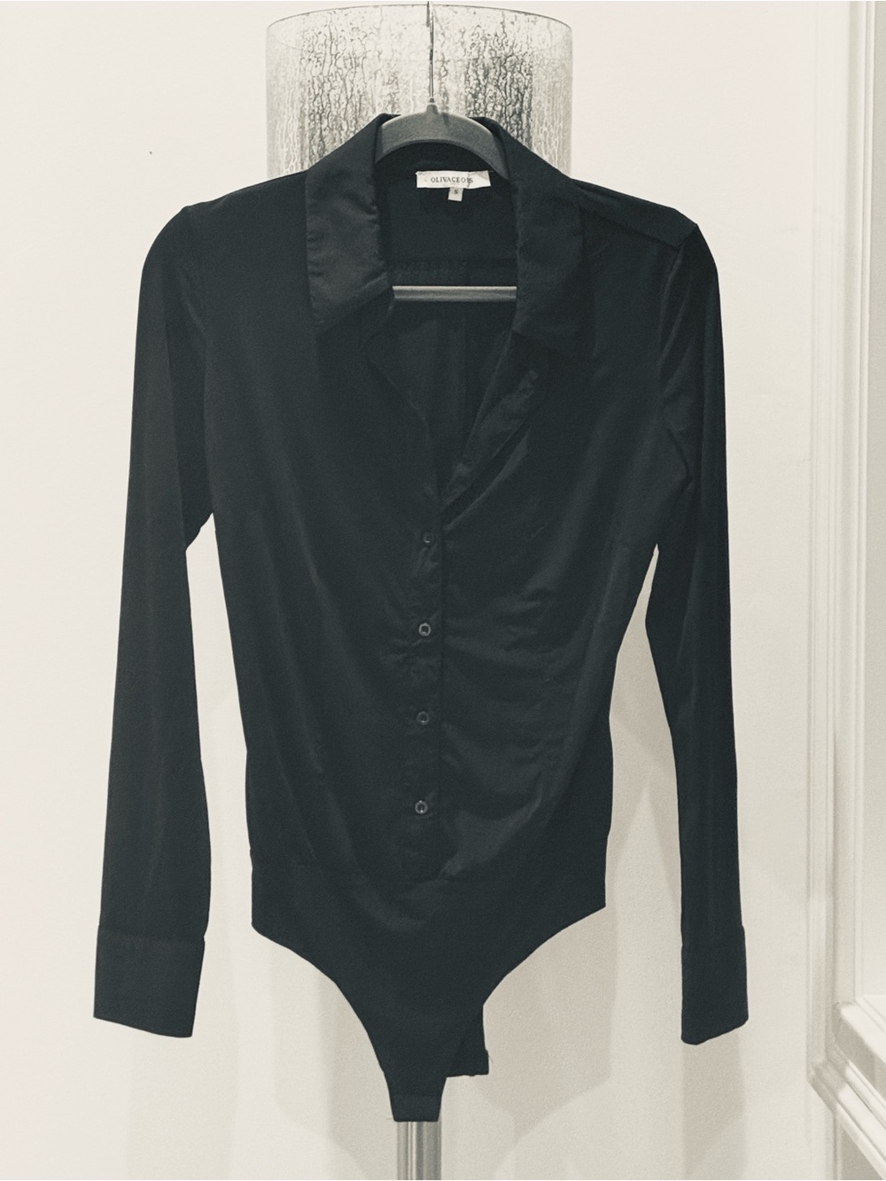 Olivaceous Black Collared Button Down Bodysuit